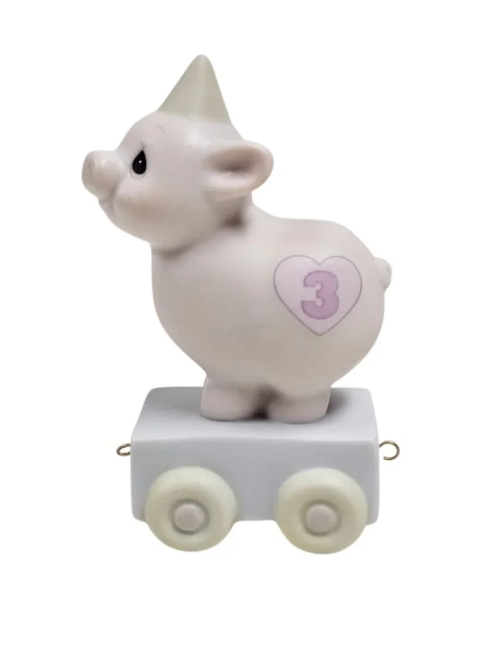 80s - 90s Precious Moments PIG - 3rd birthday series train hand-painted figurine